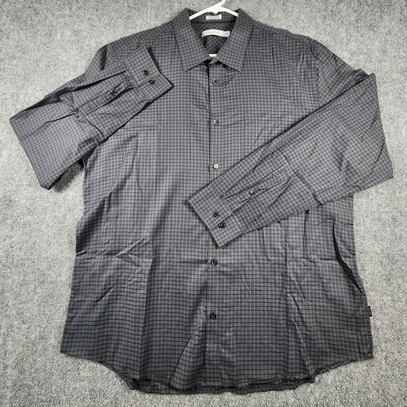 Calvin Klein Other - Calvin Klein Mens XL Grey Black Check‎ Cotton Long Sleeve Button Down Shirt